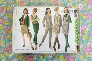 1960s Women's Slacks, Skirt, Top and Jacket Sewing Pattern Simplicity 6636, Complete, Bust 34 Vintage Sewing