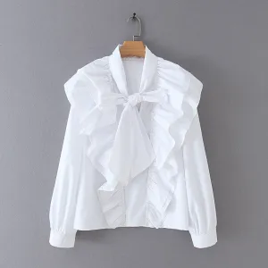 Amy Fashion - Chic Bow Tie Collar White Blouse