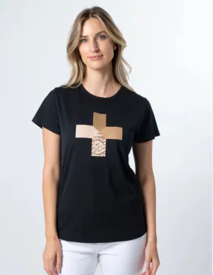 Birds of a Feather Cross T-Shirt - Black - Stella  Gemma