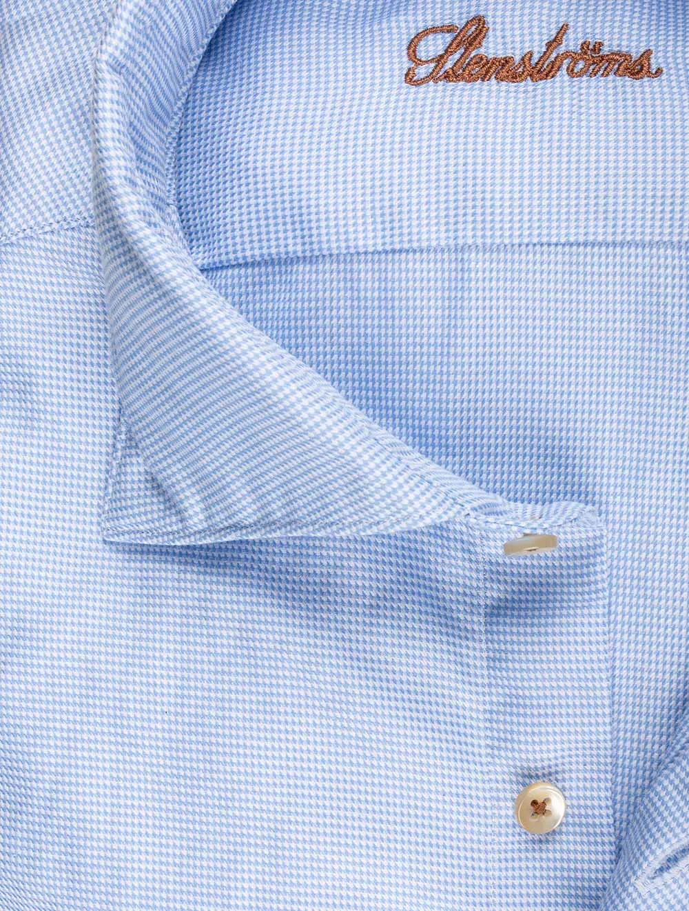 Blue Puppytooth Washed Cotton Fitted Body Shirt