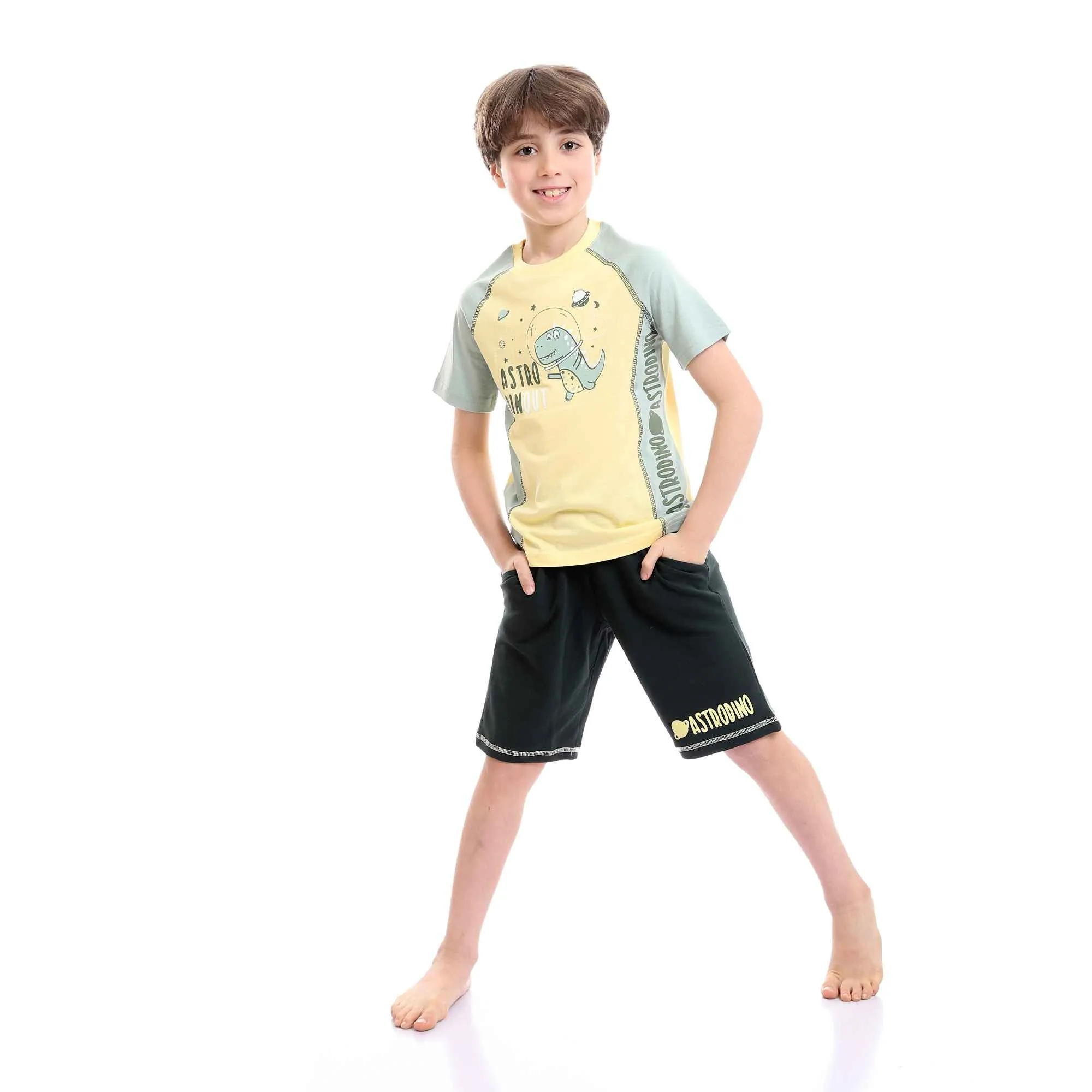 Boys Short Sleeves Tee & Slip On Shorts Pajama Set - Multicolour