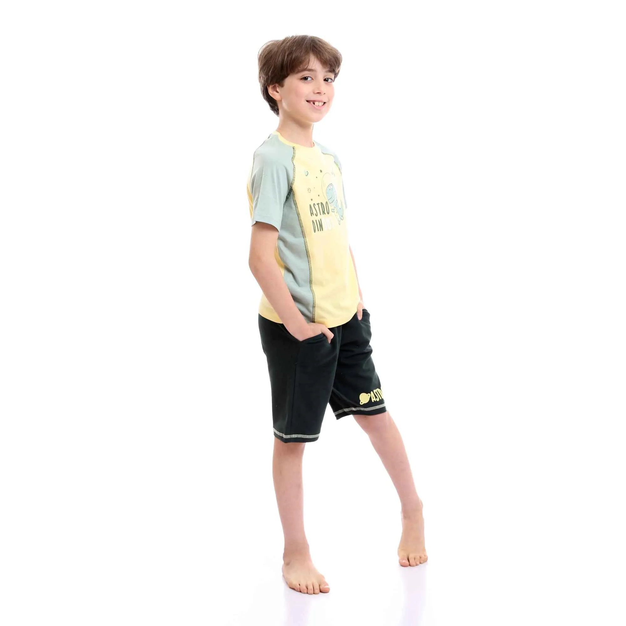 Boys Short Sleeves Tee & Slip On Shorts Pajama Set - Multicolour