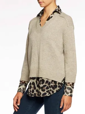 Brochu Walker - V-Neck Printed Layered Pullover in Light Chia Print