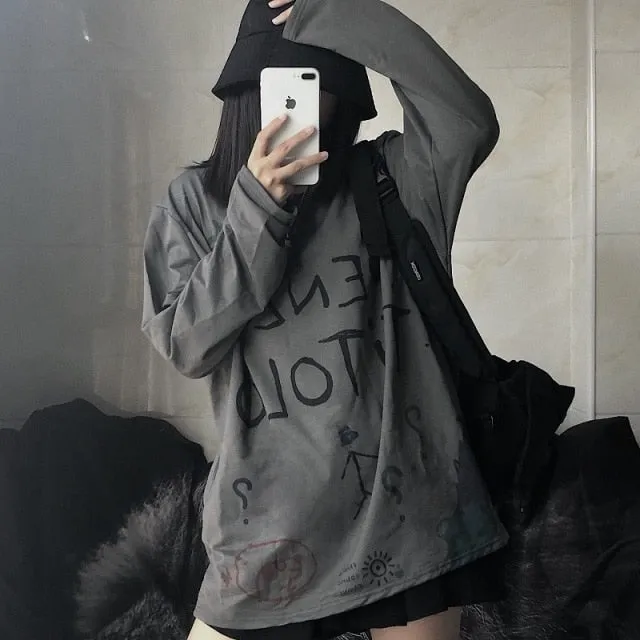 Casual Letter Print O-neck Stripe Tees Creativity Loose T-shirts