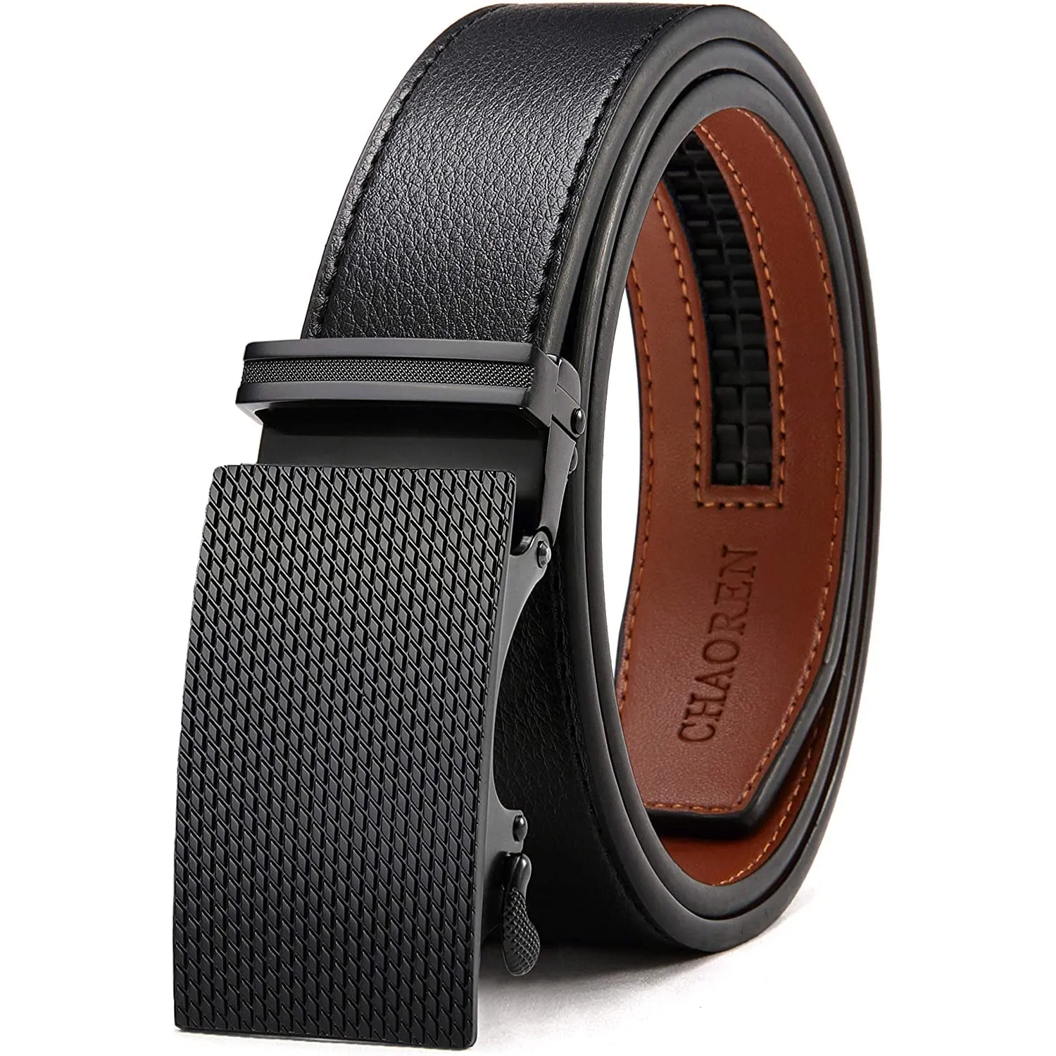 Chaoren Leather Ratchet Dress  Belt | with Automatic Slide | Diamond Cut - Genuine Leather Dress Belt