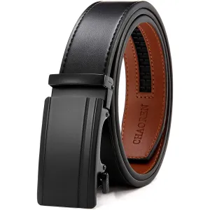 Chaoren Leather Ratchet Dress  Belt | with Automatic Slide | Square Buckle - Genuine Leather Black