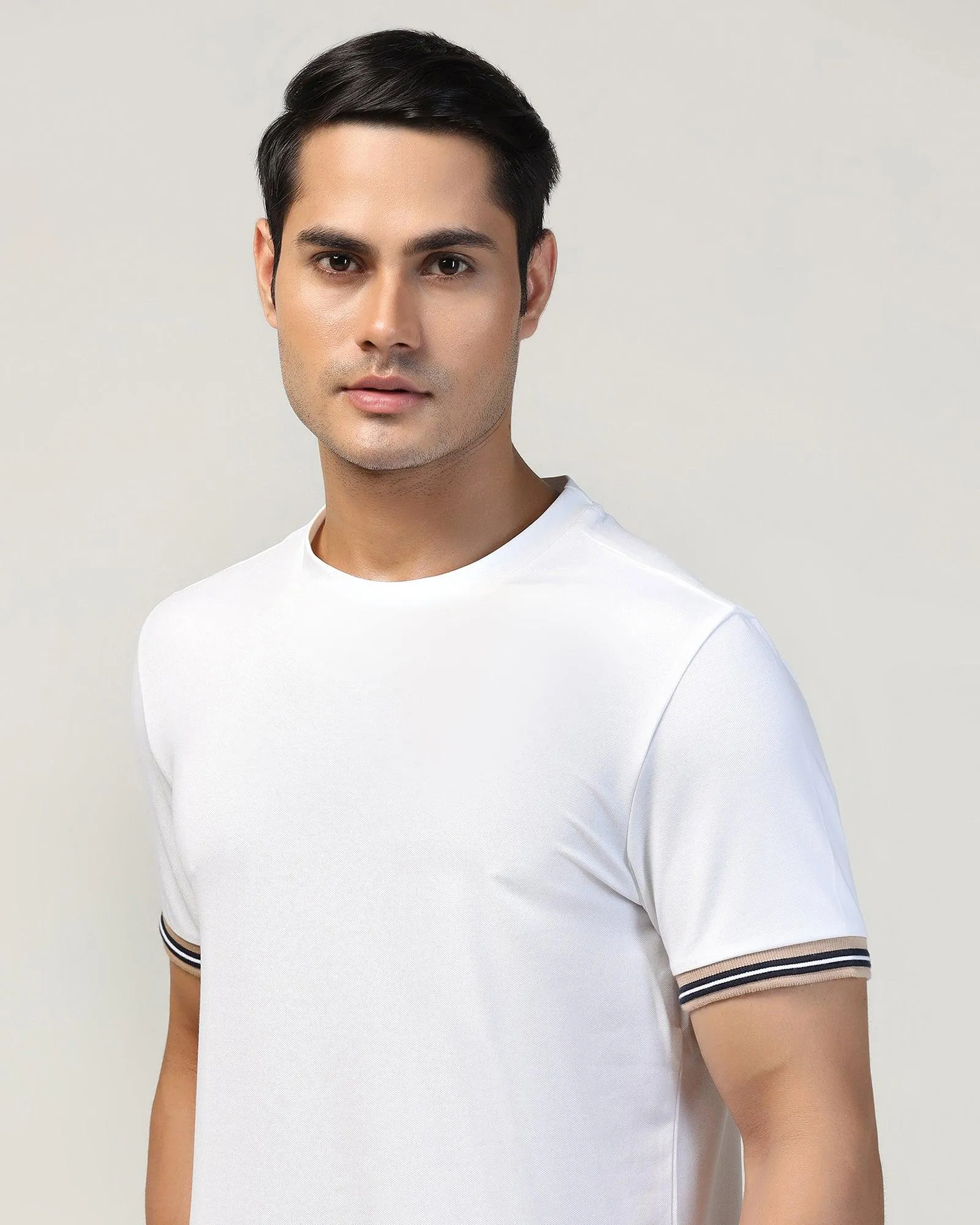 Crew Neck White Solid T-Shirt - Band