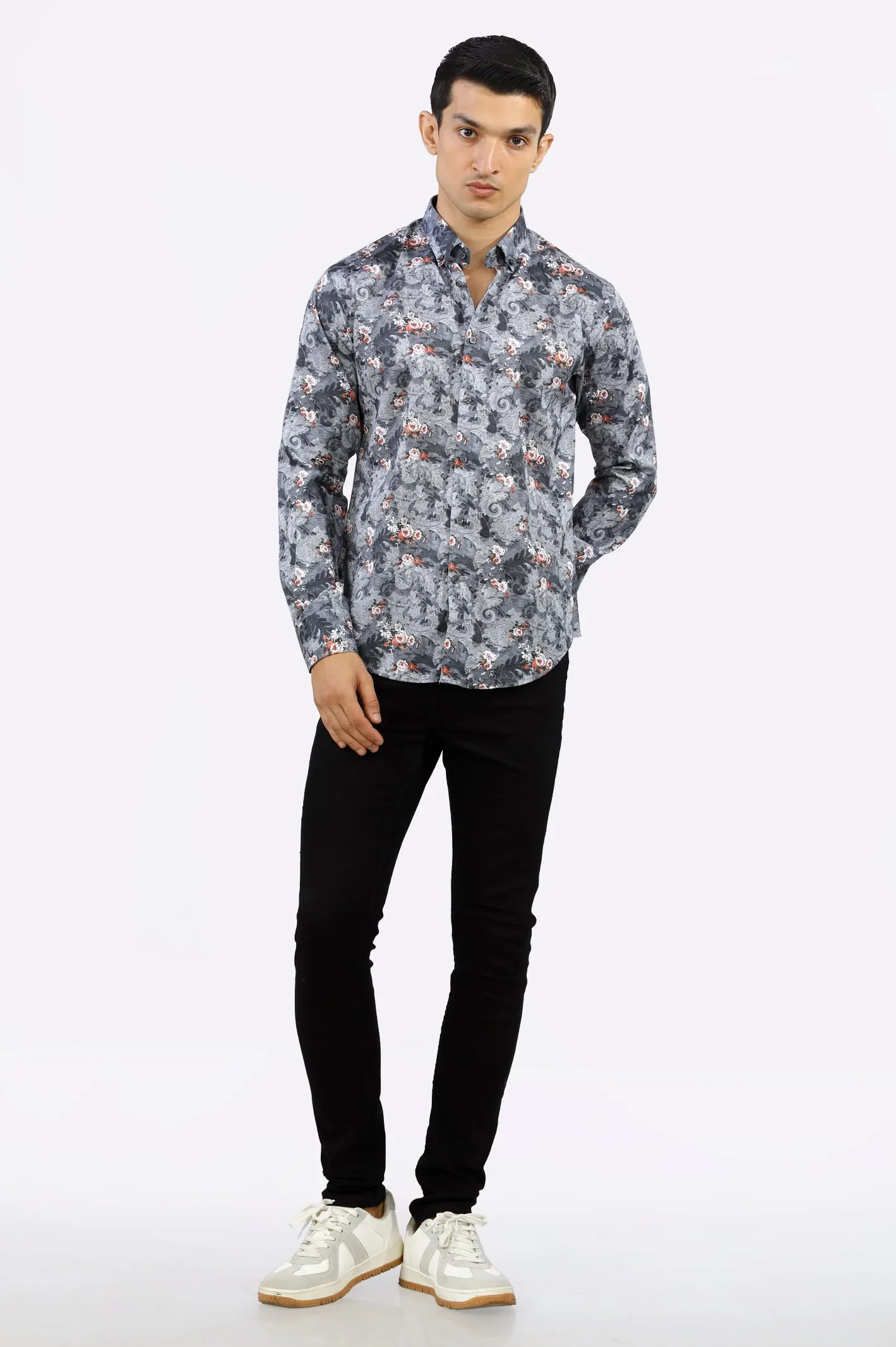 Dark Grey Paisley Printed Casual Milano Shirt