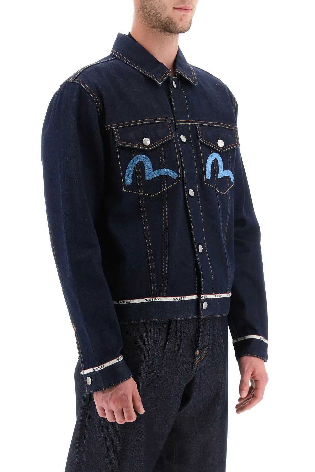 Evisu denim jacket with back eagle embroidery