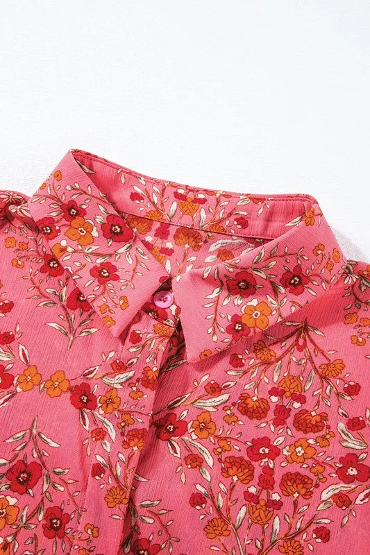 Floral Print Wide Short Sleeve Loose Shirt