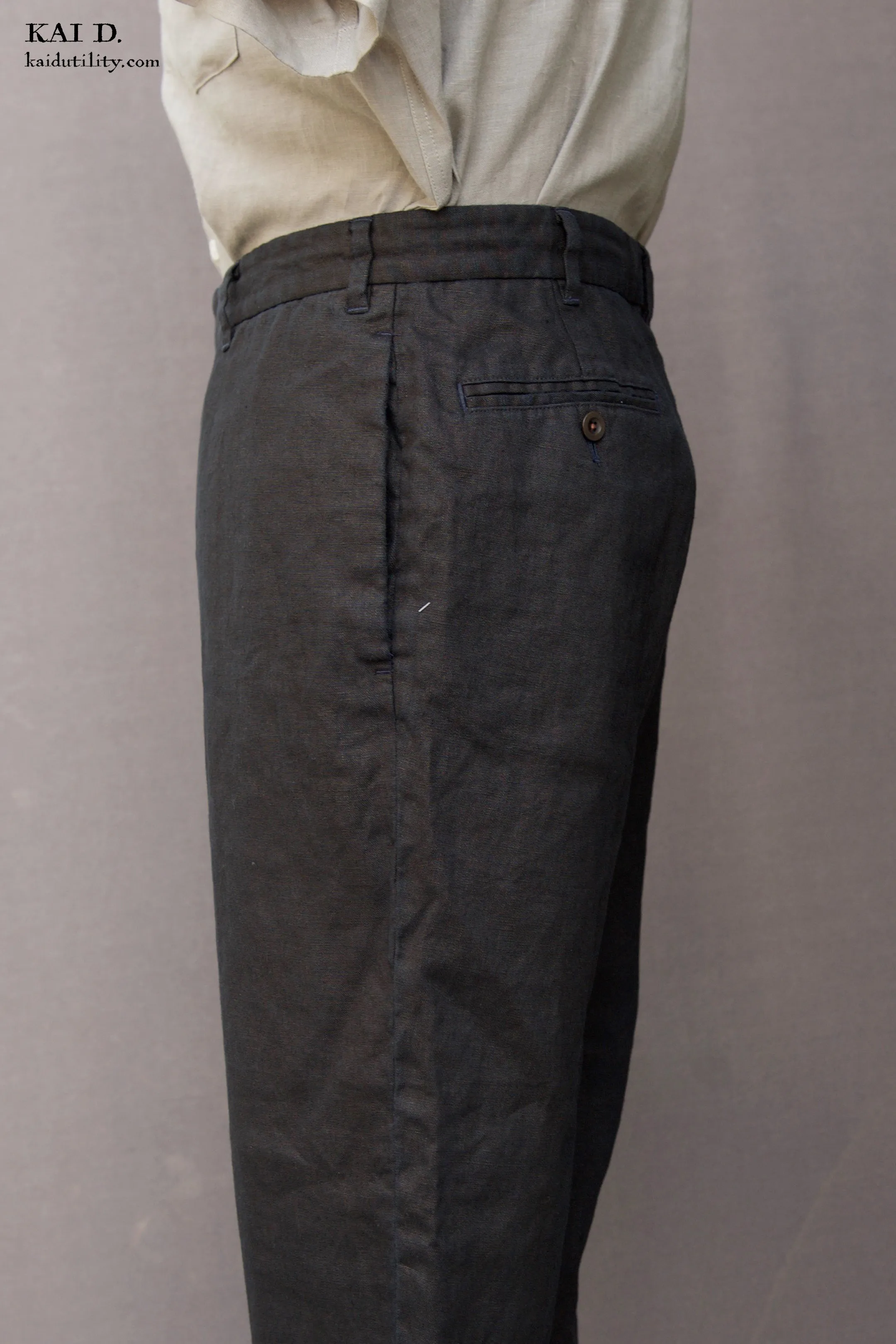 Garment Dyed Linen Pants - Black - 32