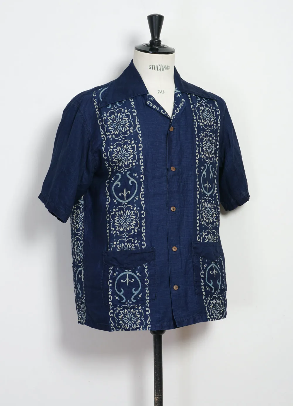 HAVANANAJA WRANGLE | French Cloth Linen Cuba Shirt | Indigo/Ecru