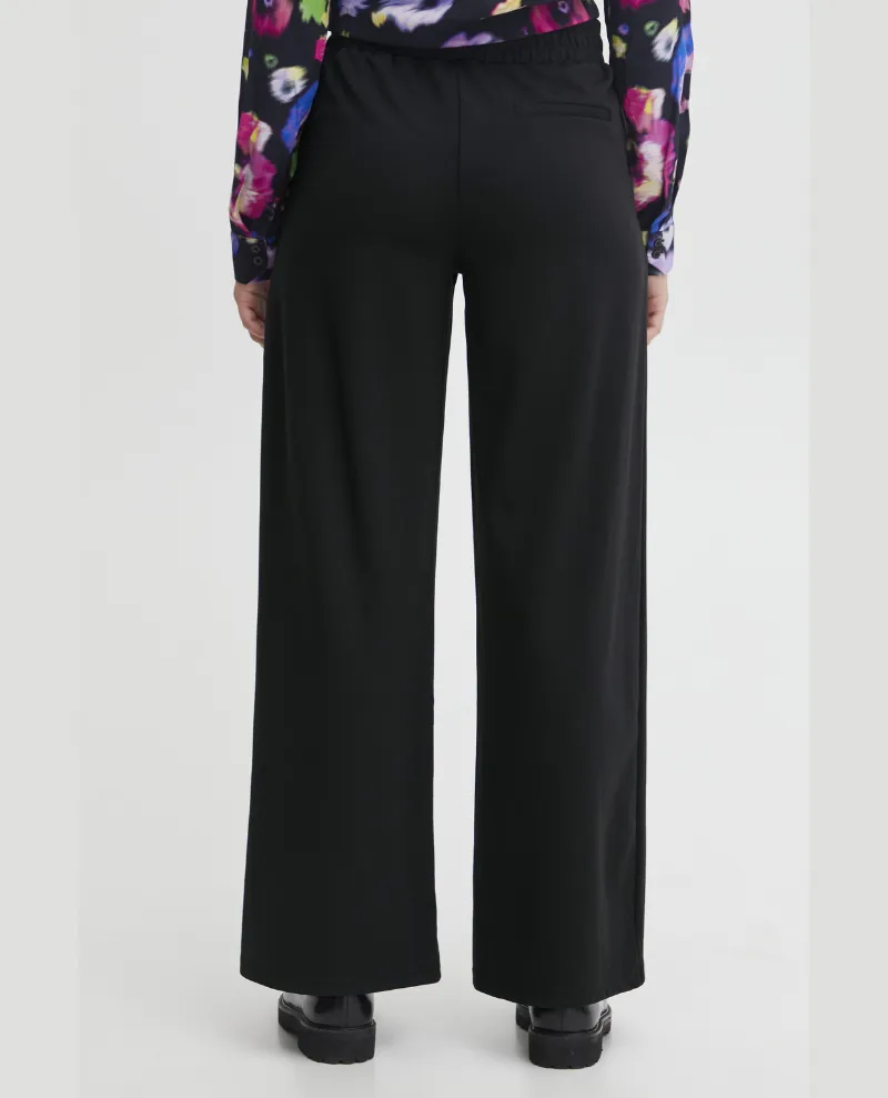 Ichi Kate Black Long Wide Leg Trousers