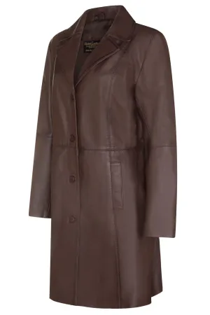 LADIES Brown ¾ LEATHER COAT CLASSIC 3/4 KNEE-LENGTH