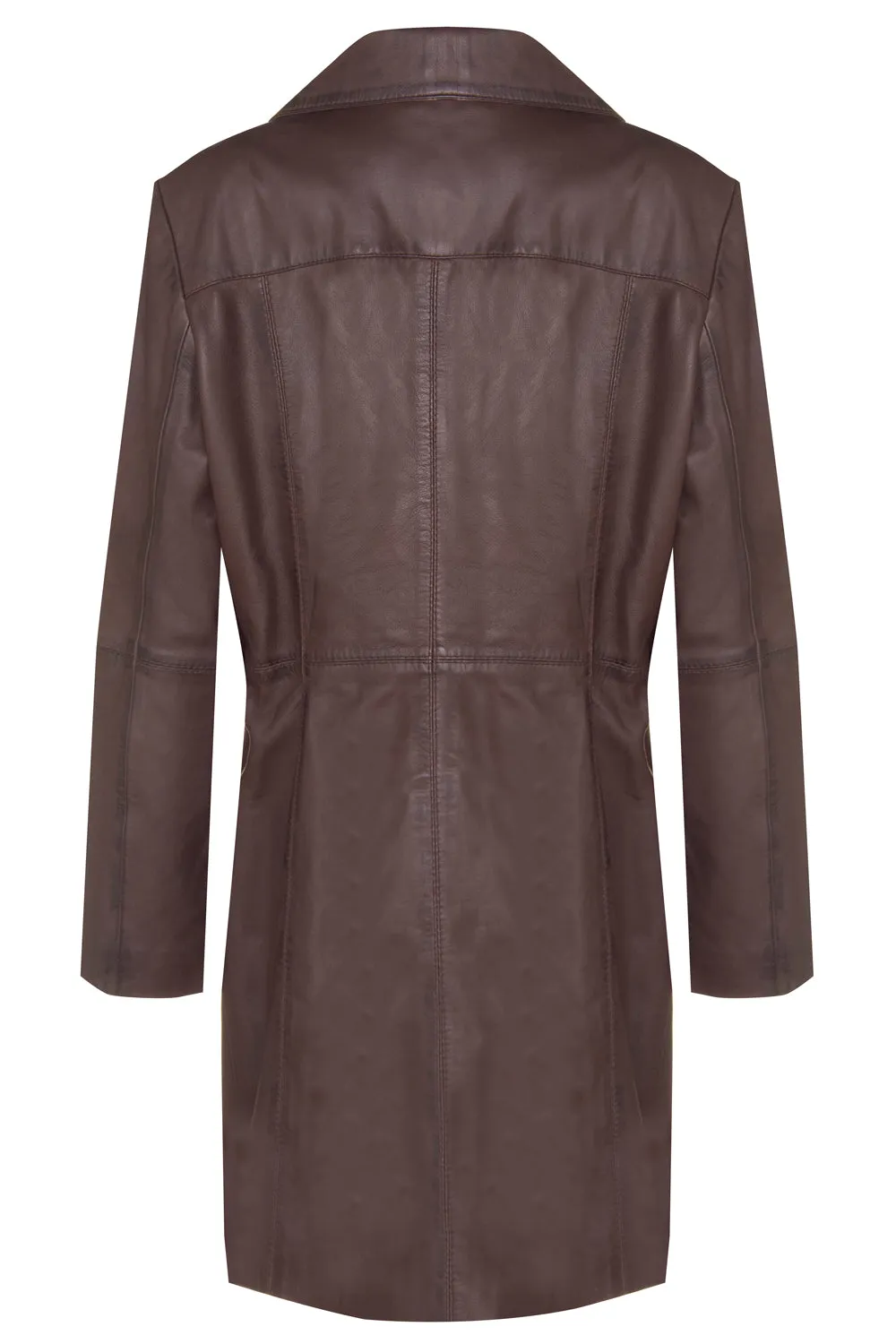 LADIES Brown ¾ LEATHER COAT CLASSIC 3/4 KNEE-LENGTH