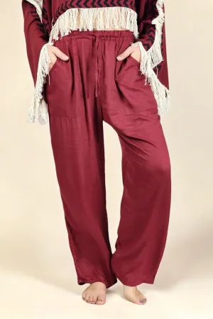 Maroon Rayon Cotton Trousers