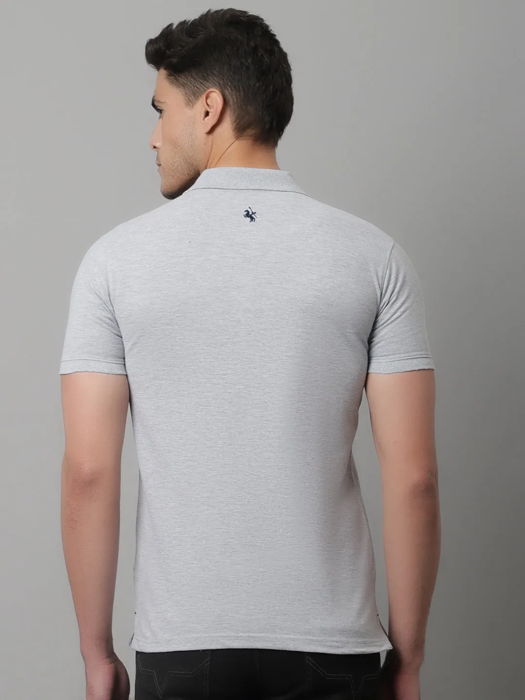 Men Grey Casual Half Sleeves Polo Neck T-Shirt