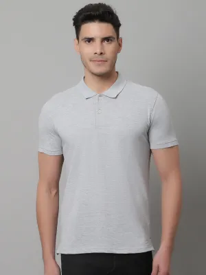 Men Grey Casual Half Sleeves Polo Neck T-Shirt