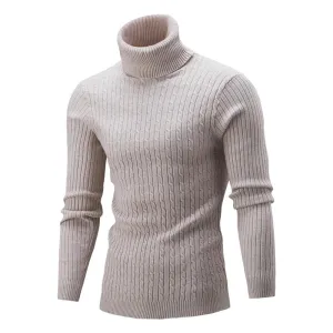 Men's Slim Turtleneck Pinstriped Pullover Sweater