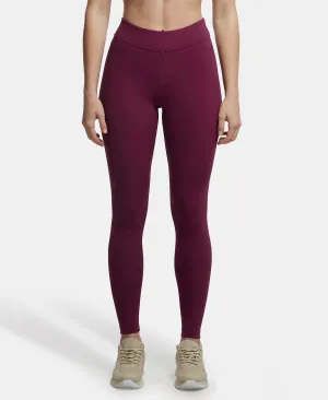 Microfiber Elastane Stretch Performance Leggings with Broad Waistband - Grape Wine