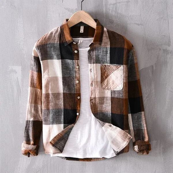 New designer brand plaid shirt men spring cotton shirts for men long-sleeved mixed color men shirts linen breathable clothes