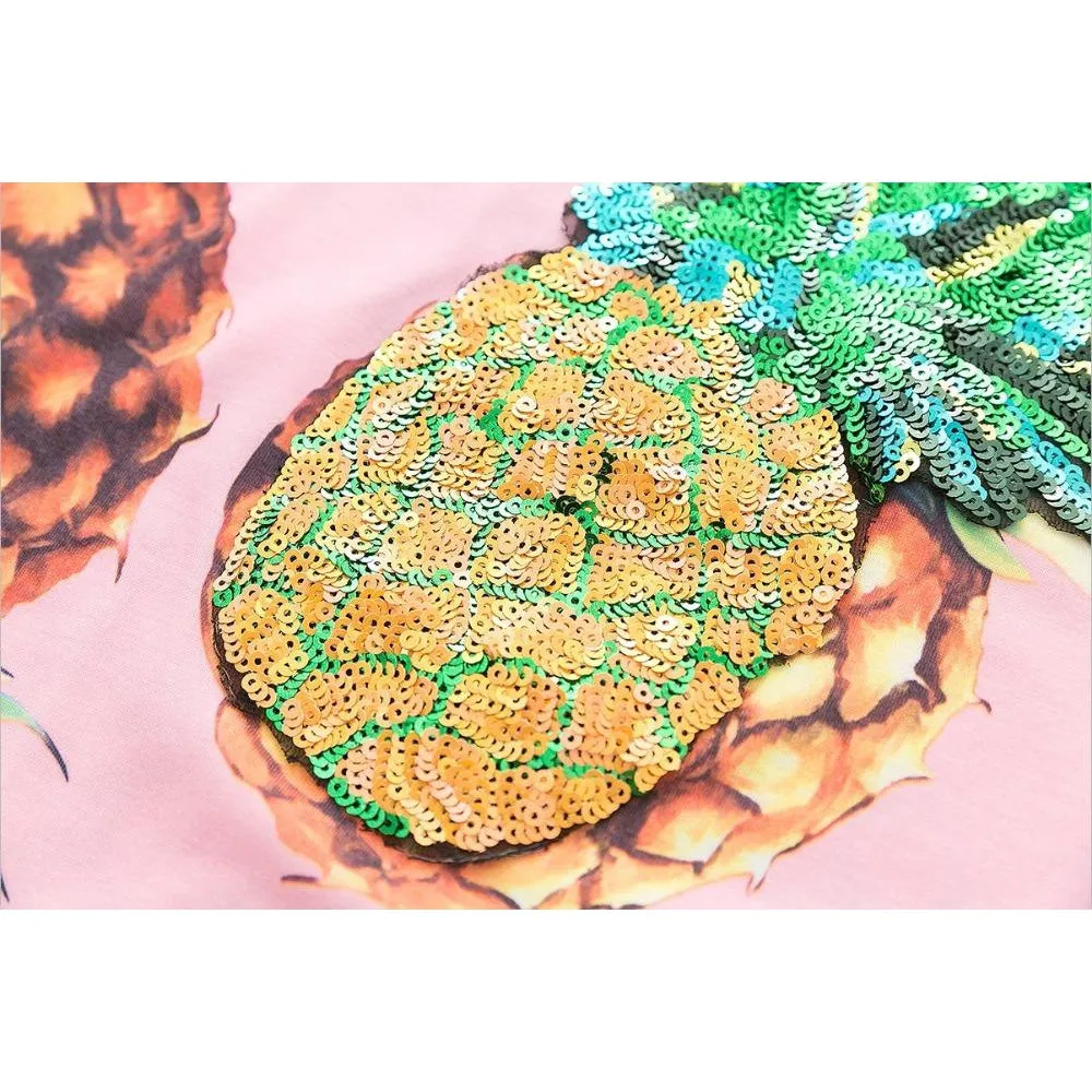 Pineapple Printed with Sequines Summer Tees