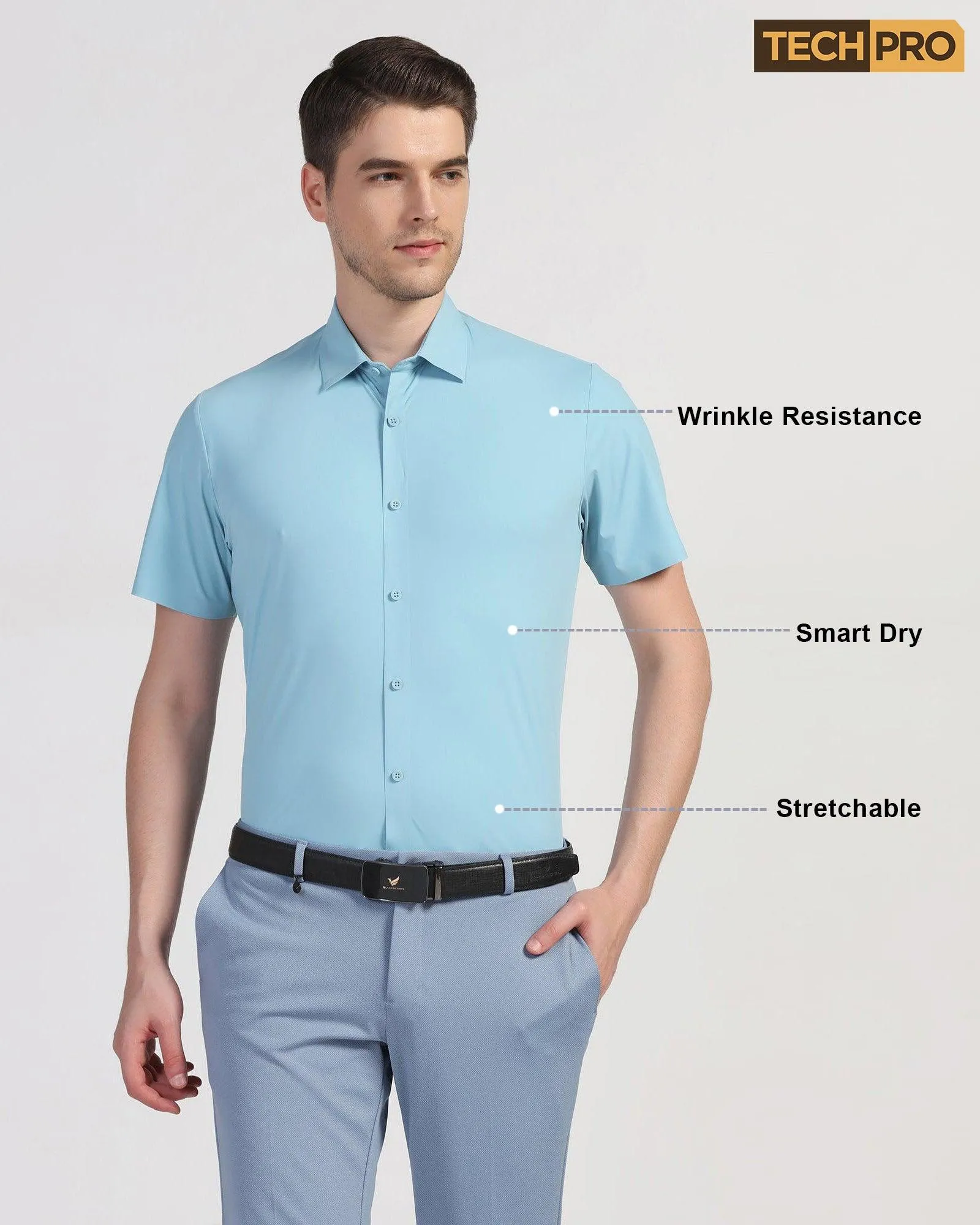 TechPro Formal Half Sleeve Blue Solid Shirt - Shane