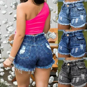 Trendy High Waist Denim Jean Ripped Shorts