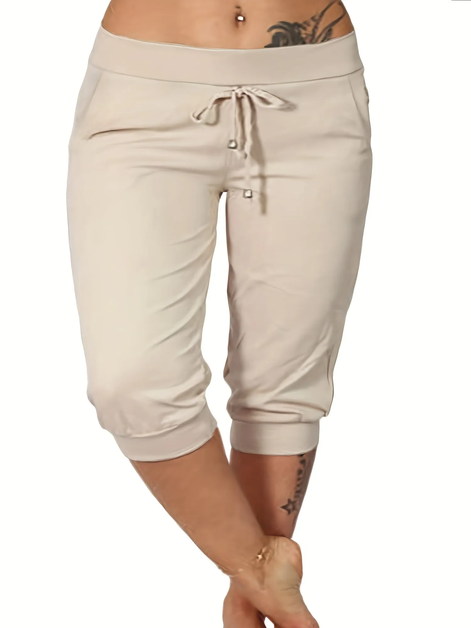 Women's Plus Size Solid Drawstring Capri Pants - Effortless Comfort for Casual Days