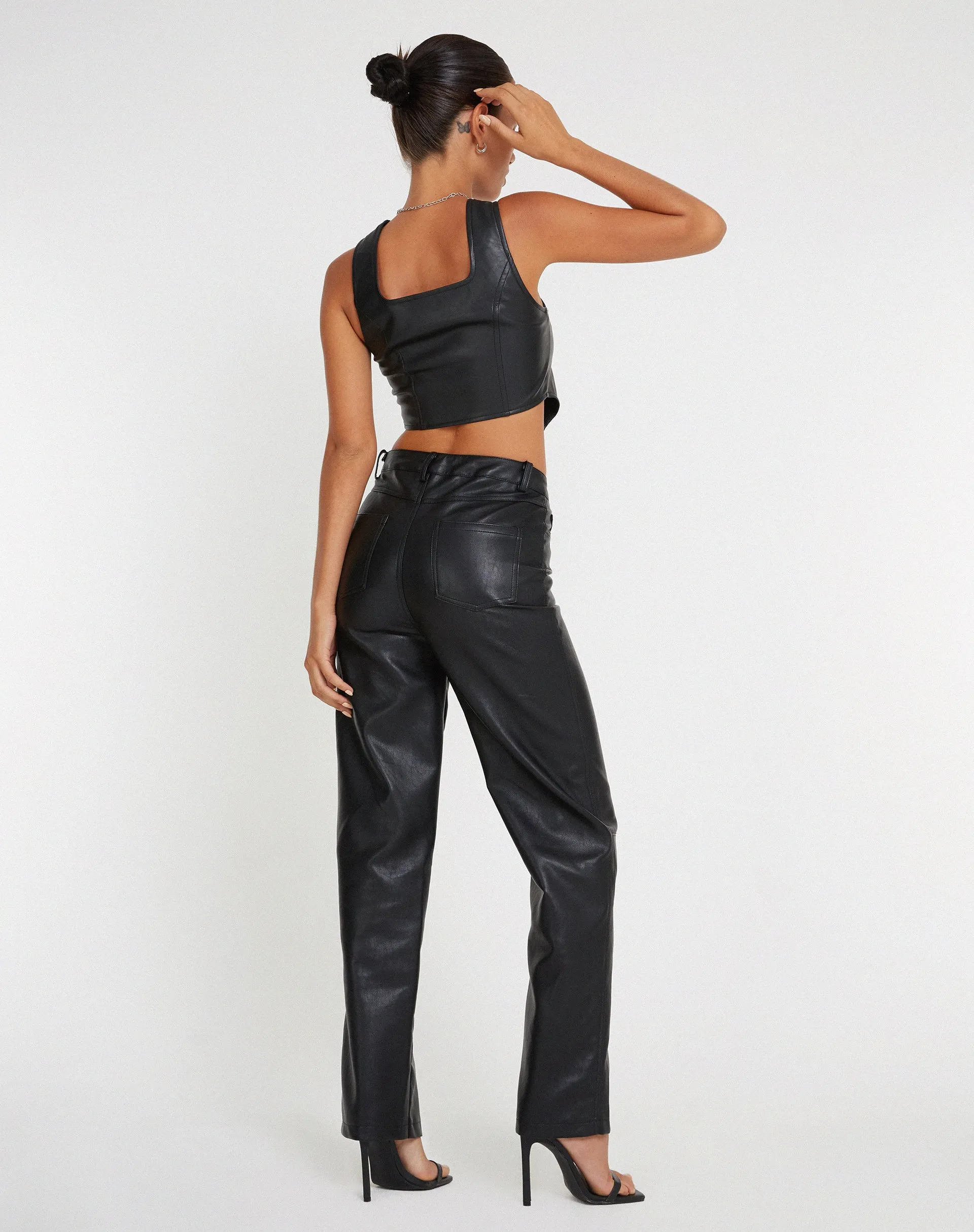 Zova Wide Leg Trouser in Pu Black